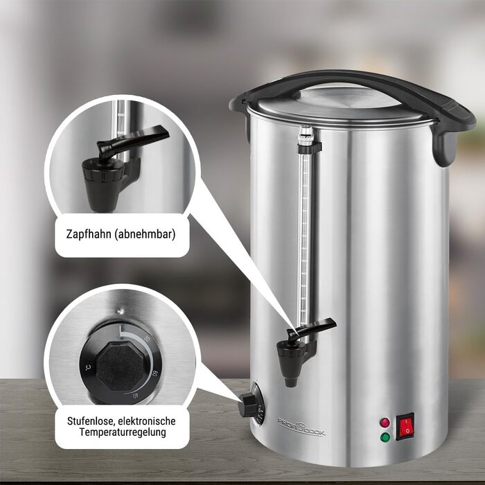 ProfiCook® Hot Beverage Machine with 7L Tank Capacity | Mulled Wine Cooker with high-quality stainless steel housing | for heating and keeping warm | Punch cooker for mulled wine, tea & coffee | PC-HGA 1196
