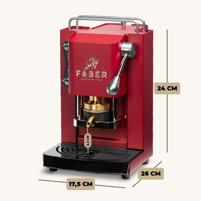 Кавова машина FABER Pro Mini Deluxe для ESE-подушок 44 мм, хром, латунний прес, червоний