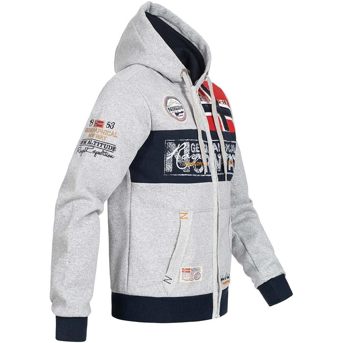Чоловіча толстовка на блискавці з капюшоном Geographical Norway Flyer, теплий зимовий худі з кишенями-кенгуру, світло-сірий, розмір M