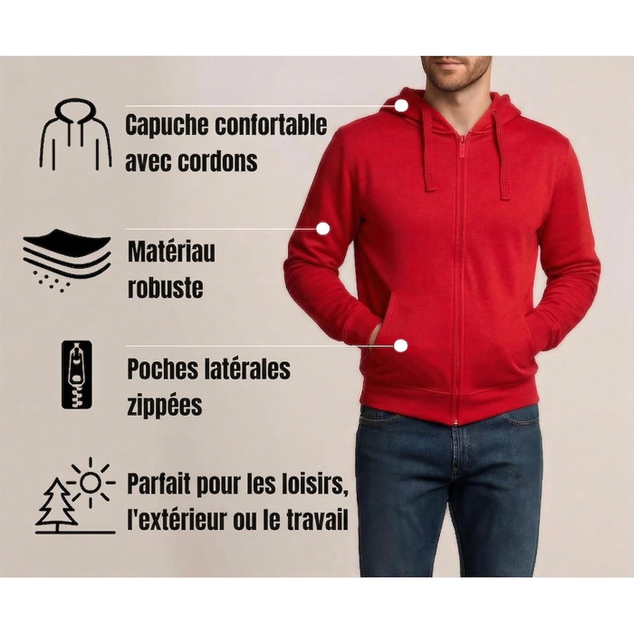 Чоловіча куртка-худі ROCK-IT Apparel на блискавці з капюшоном та бічними кишенями, Regular Fit, червона (S)