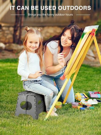 Складний табурет HOUSE DAY 27см чорний: міцний, з антиковзними ніжками та ручкою, для кухні, ванної, дитячої кімнати, кемпінгу (сірий)