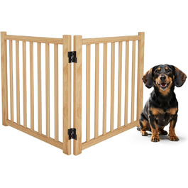 Дверцята для собак з дерева, розкладні, для кухні, коридору, вітальні, сходи, кут, підходять для собак малих та середніх порід, дерев'яного кольору, 2P 58cm, захисний забір для собак