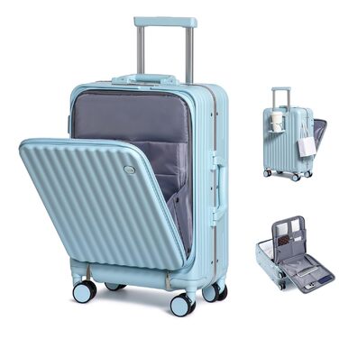 Валіза ручної поклажі Sea Choice з жорстким корпусом з PC, відділенням для ноутбука, USB-портом, 8 спін-колесами, замком TSA та тримачем для напоїв (1 шт., блакитний)