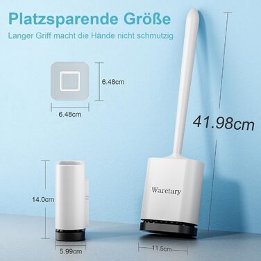 Набір для чищення унітазу Waretary з силіконовою щіткою та підставкою з нержавіючої сталі, гнучкий наконечник для глибокого очищення, швидковисихаючий, настінний/підлоговий для ванної кімнати (білий)