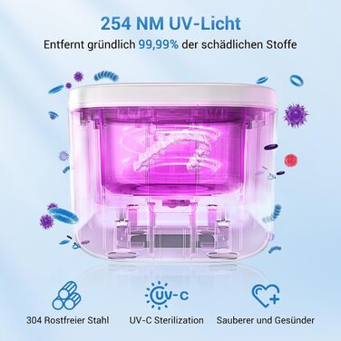 Ультразвуковий очищувач 48000Hz з УФ-дезінфекцією для зубних кап, брекетів, протезів та ювелірних виробів - 300 мл, 24 Вт