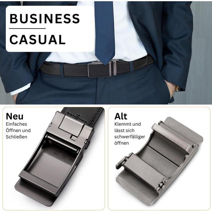 Чоловічий шкіряний ремінь Frentree з автоматичною пряжкою, 35 мм, без отворів, регульований (125 см, обхват талії 91-106 см)