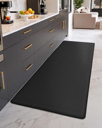 Килимок на кухню COLOR&GEOMETRY 44x150 см, неслизький, PVC, водо- та оліостійкий, з гумовою основою, для кухні, пральні, коридору (Чорний, 60x180 см, прямокутний)