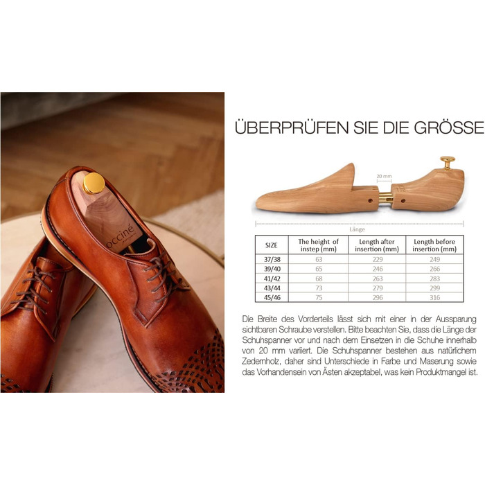 Coccine - Cedarwood Shoe Stretchers, Shoe Expanders, Cobbler's Tools, Extra Strong, Break-Proof, Wooden Shoe Stretcher, Shoe Stretcher with Adjustable Springs, for All Shoes