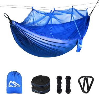 Гамак для кемпінгу MSports Premium Ultraleicht з москітною сіткою | 250 кг, дихаючий, кобальтово-синій