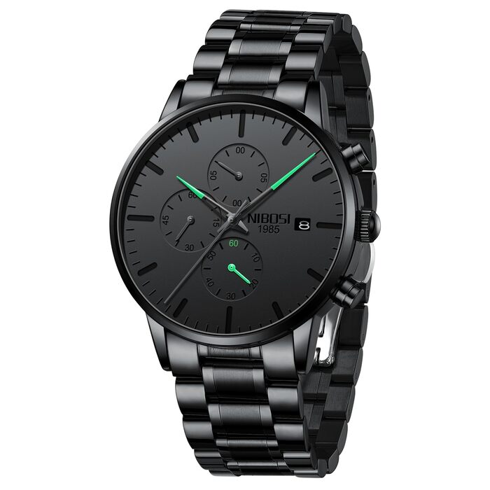 Годинник чоловічий NIBOSI Analog Business Chronograph Military з нержавіючої сталі, водостійкий, для хлопців (Зелений)