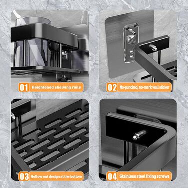 Поличка для душу без свердління, алюміній, 2 шт. Водостійка поличка для ванної кімнати, органайзер для шампуню, аксесуарів, 30,5×13×5,5 см (A Срібло)