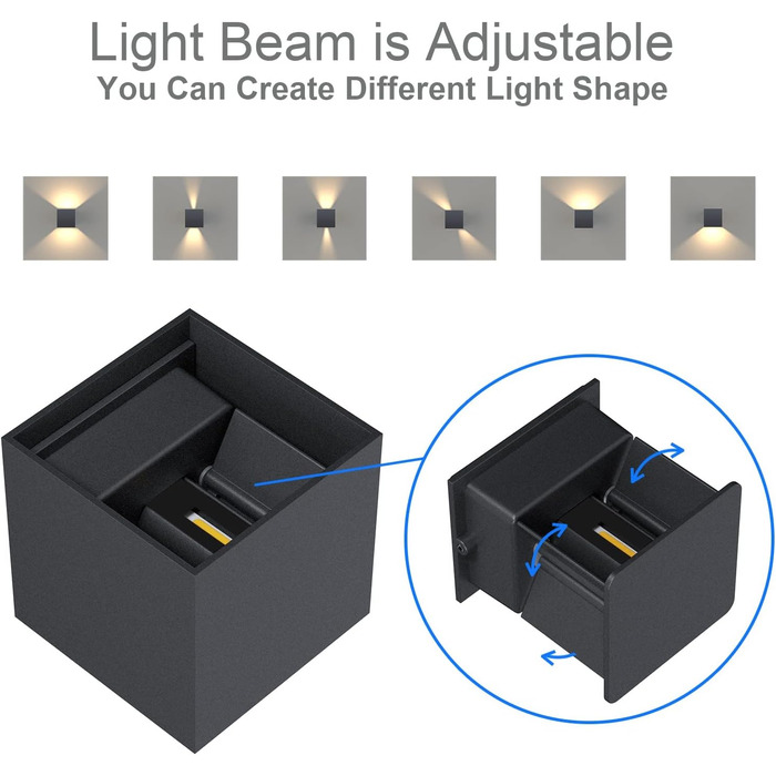 LED-стінні світильники Klighten 12W, 2 шт. з регульованим світловим променем, 3000K, IP65, для дому та вулиці, Антрацит