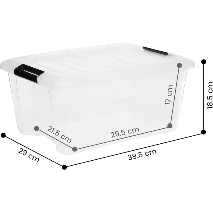 Iris Ohyama Storage Boxes with Lids, 60L, 4-Piece Set, Silver, Secure Closure, Stackable, Handles, for Bedroom, Closet, Office, Organization, BPA-Free Plastic, Storage Boxes, NTB-60 (Black, 15L/3-Piece Set)