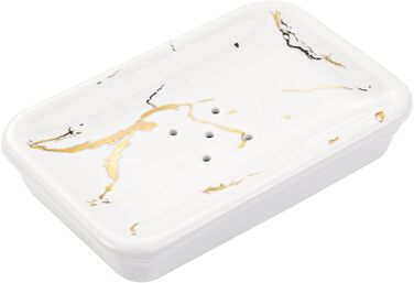 Підставка для мила Shinowa з подвійним шаром та знімним контейнером для води, білий мармур з золотим візерунком