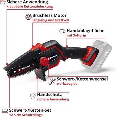 Акумуляторна ланцюгова пилка Einhell GE-PS 18/15 Li BL-Solo Power X-Change (18V, Brushless, 12.5 см, без акумулятора, без чохла)