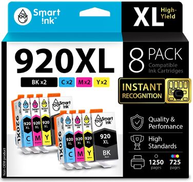 Комплект картриджів Smart Ink для принтерів HP Officejet 920XL (8 шт: 2 чорних, 2 блакитних, 2 пурпурових, 2 жовтих) — сумісні з HP Officejet 6000, 6500, 6500A, 7000, 7500A
