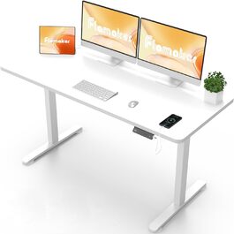 Flamaker Adjustable Height Desk - 140x60cm Electric Standing Desk with Memory & USB Charging (White)
