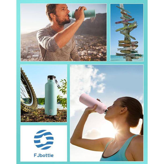 Фляга спортивна Feijian 1л з карабіном - термофляга з нержавіючої сталі, витікає, для води, кави, чаю, без BPA, для спорту, відпочинку, школи, кемпінгу, велосипеда, армійного кольору (світло-зелений, 750 мл)