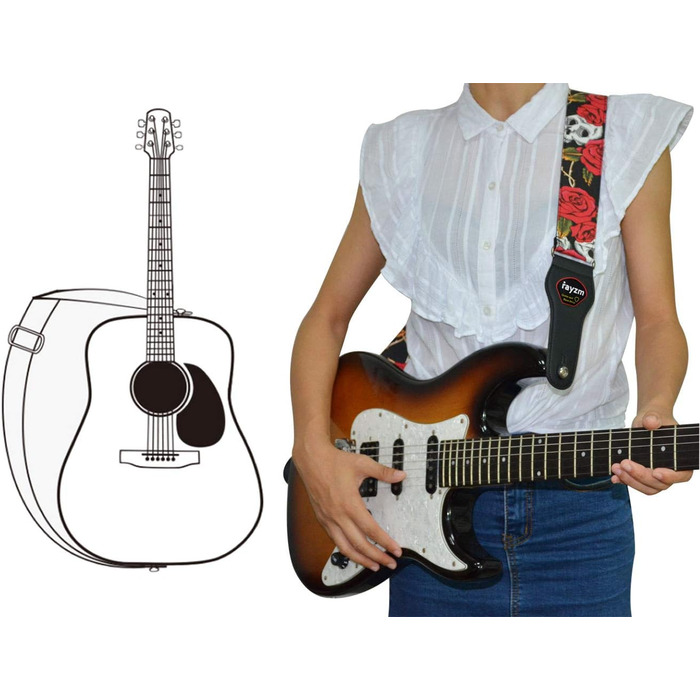 Гітарний ремінь Rayzm з бавовни для акустичної, електрогітари та бас-гітари з кишенькою для медіатора, рожевий принт, ширина 5 см, регульована довжина