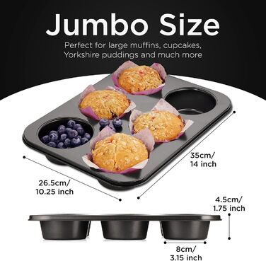Wrenbury Pro XL Jumbo Muffin Tin – non-stick coating, 9.5 cm large muffin tin – giant cupcake molds for 6 cups