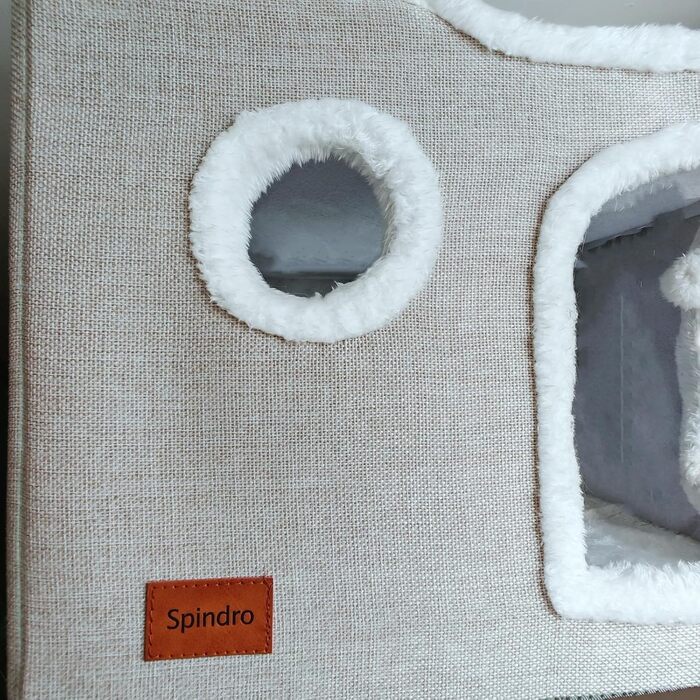 Large Cat Cave Bed for House Cats, Foldable Pet House, Cube with Scratch Pad, Kitten Cave, Cat Hideaway Cute Hut with Soft Cushion Mat, Beige, 43.2 x 43.2 x 33 cm