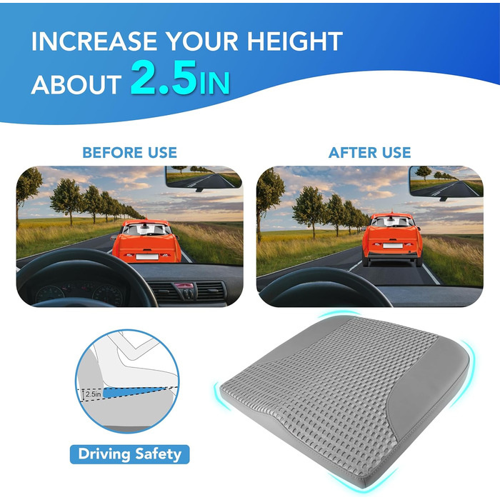 Подушка для сидіння в авто з Memory Foam для спини та куприка, шкіряна, 4D сітка, темно-сіра