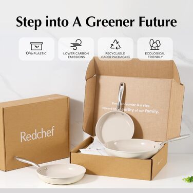 Redchef Ceramic Induction Nonstick Pan Set - 20/24/28cm - PTFE, PFAS, PFOA Free - Compatible with All Cooktops, Oven Safe, Dishwasher Safe