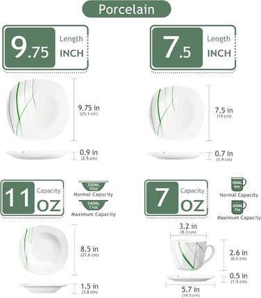 VEWEET Сервіз столовий 'Aviva' з порцеляни, 60 предметів | Комплектний сервіз для 4-12 осіб: тарілки, супові тарілки, десертні тарілки, чашки та блюдця | Комплектний сервіз на 60 предметів