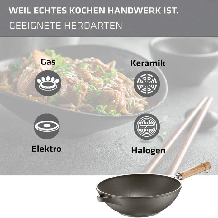 Berndes Classics Bonanza Square Pan with 3-Layer Non-Stick Coating and Wooden Handle, Robust Aluminum Casting, Non-Stick Coated, Gray (28 cm, Veggi Wok)