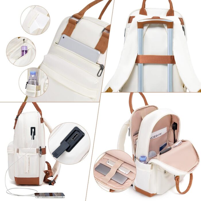 COOLIFE Luggage Suitcase Rolling Suitcase Travel Suitcase made of ABS Hard Shell, 4-Wheel Spinner with TSA Lock. The suitcase includes 1 Travel Backpack and 1 Toiletry Bag (White/Brown, Large 3-Piece Suitcase Set)