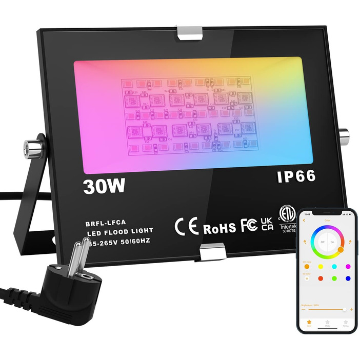 ChangM RGB LED Floodlight Spotlight Outdoor Spotlight 30W 4 Pack Bluetooth APP Control 16 Million Colors Smart LED Floodlight, IP66 Outdoor Spotlight Waterproof LED Floodlight, Garden Mood Lighting (Bluetooth 1 pack)