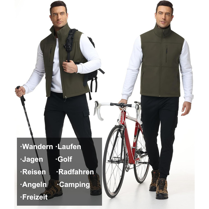 Чоловіча куртка Weste Outdoor з софтшелю, водонепроникна та вітронепроникна, bodywarmer, флісова підкладка, для піших прогулянок, колір: хакі (S)