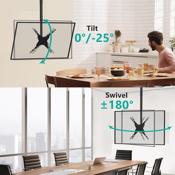 WALI Adjustable TV Wall Mount for LED, LCD, OLED, Plasma Screens - 66-165cm (26-65 inch), Up to 50kg, VESA 400x400mm, Black