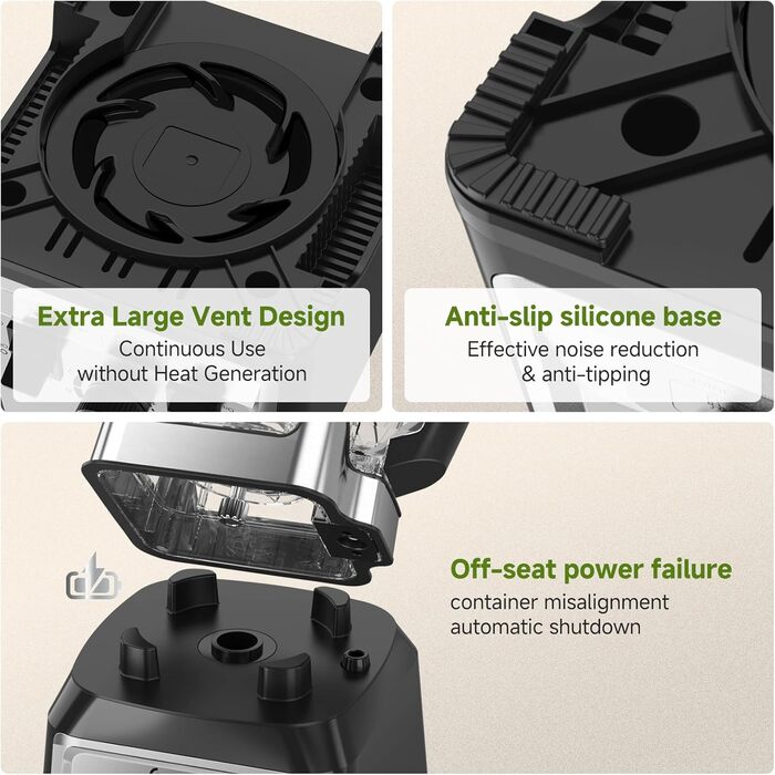 AMZCHEF 2000W Stand Mixer - 2L High-Power Blender with 8 Speeds & 4 Pre-Programs (Crushed Ice, Smoothies, Meat Mixing) - BPA-Free Black