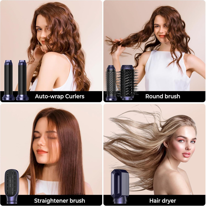 Набір для укладки волосся OKWRAP Airstyler 6 в 1: фен-щітка, автоматична завивка, об'ємні насадки, блакитний
