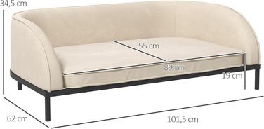 PawHut лежанка для собак, піднята лежанка для собак, 101,5 x 62 x 34,5 см, знімний чохол, сталеві ніжки, велюрова поверхня, кремово-білий, чорний