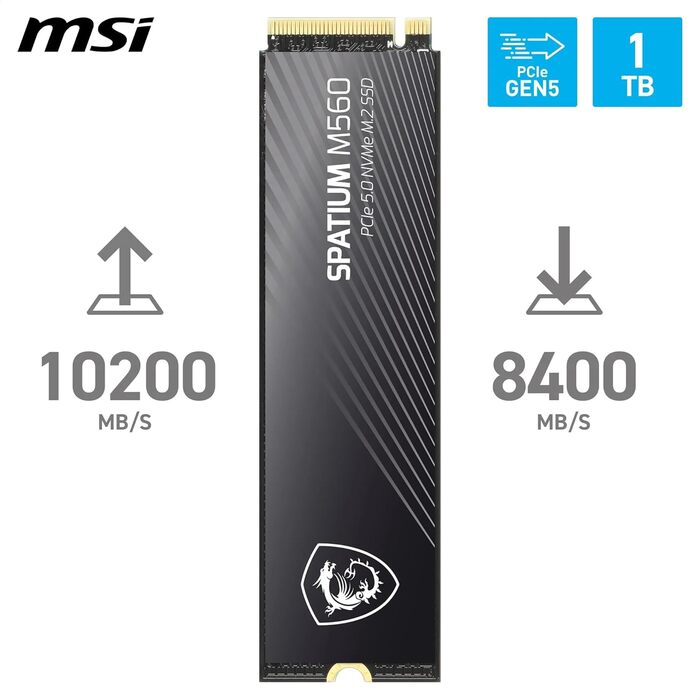 SSD накопичувач MSI Spatium M560 1 TB PCIe 5.0 NVMe M.2 – висока швидкість, 3D NAND, захист даних, 600 TBW