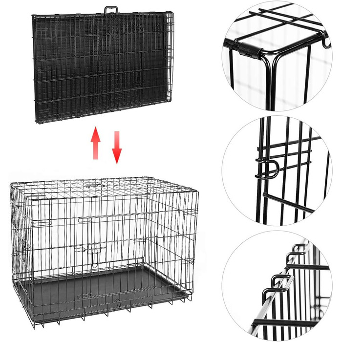 Клітка для собак з 2 дверцятами, складана переноска для собак та дрібних тварин з піддоном (42 дюйми)