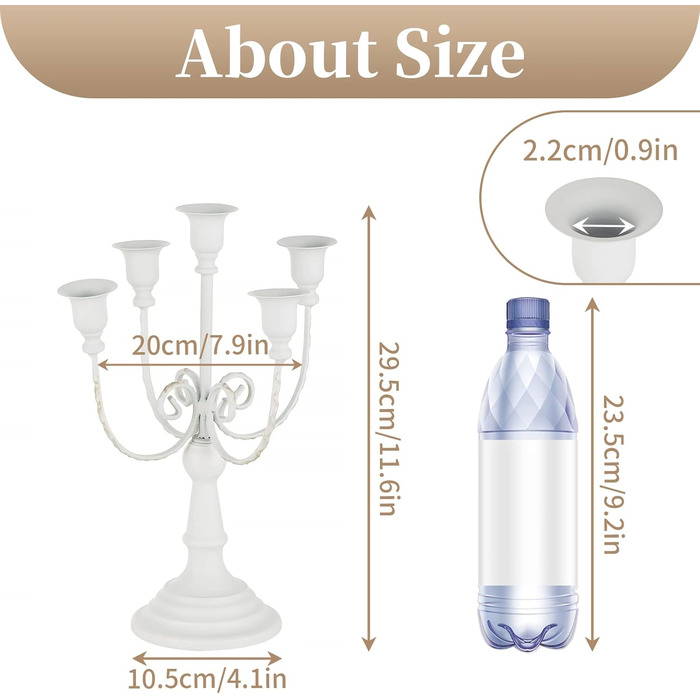 Sziqiqi Candelabra Candle Holders - 29.5 cm High, 5-Arm Candle Stand, Candle Holder for Taper Candles for Candlelight, Table Decoration, Christmas Mantel, White