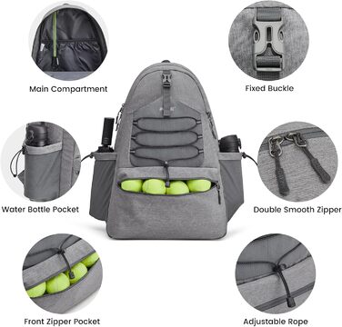 G4Free Tennis Bag Backpack - Large Capacity Tennis Racket Bag with Shoe Compartment for Men & Women (Grey)
