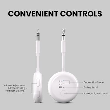Bluetooth-адаптер для літака Avantree SoundJet R1 для AirPods та бездротових навушників, білий, 25 годин роботи