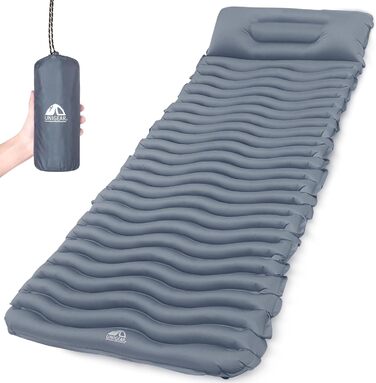 Unigear Camping Sleeping Pad - Small Packed Size, Inflatable Air Mattress for Camping, Sleeping Mat for Outdoor Use, Ultralight, Moisture-Resistant, Waterproof and Non-Slip, MULTI-FUNCTION (Gray with Pillow)