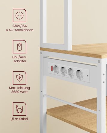 Стелаж кухонний VASAGLE з розетками, 40 x 100 x 180,4 см, 12 гачків, антрацит-чорний, з регульованими полицями та висувною шухлядою