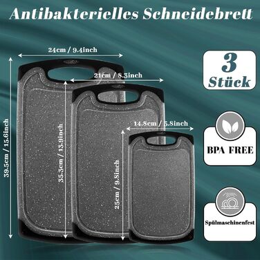 Набір дерев'яних обробних дощок Hunnycook 3 шт. з піддоном для соку, антибактеріальний, BPA-free, для миття в посудомийній машині