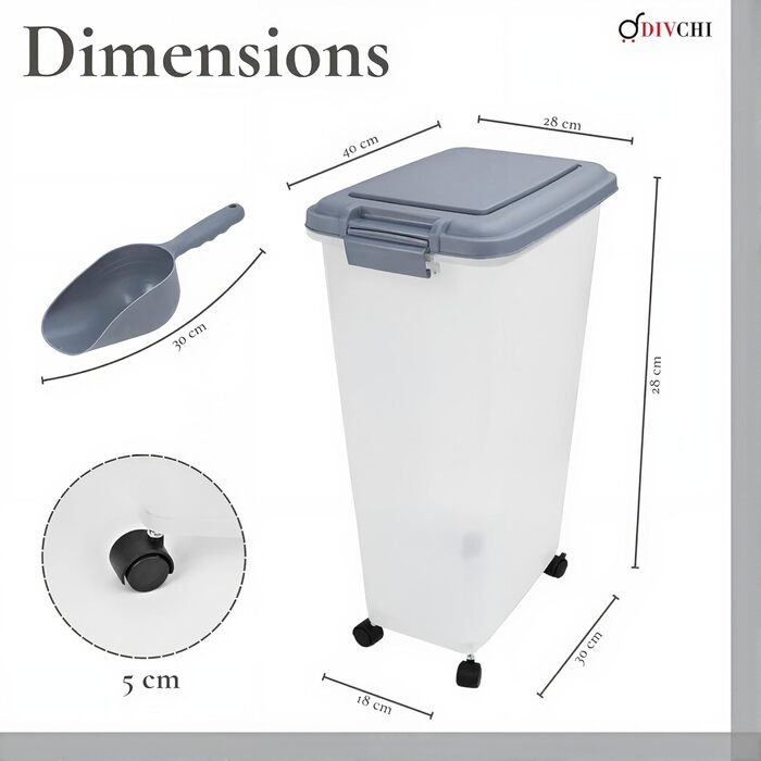 DIVCHI Контейнер для зберігання корму для тварин 20L з кришкою-фліпом та замком, з мірною ложкою. Підходить для собак, котів, птахів. Герметичний, зелений, 9 кг