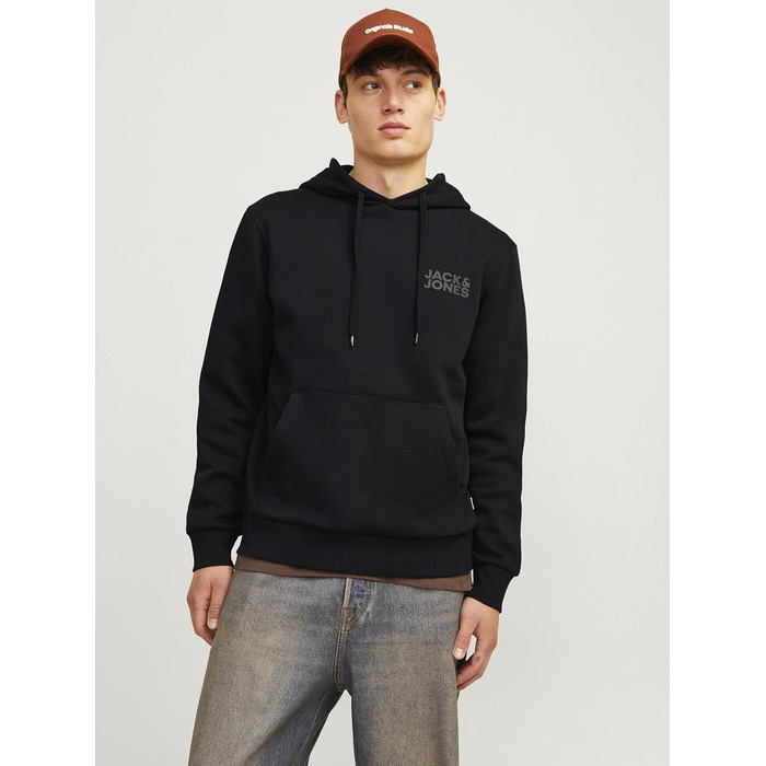 Чоловічий худі Jack & Jones Regular Fit JJEADRIAN з принтом, чорний