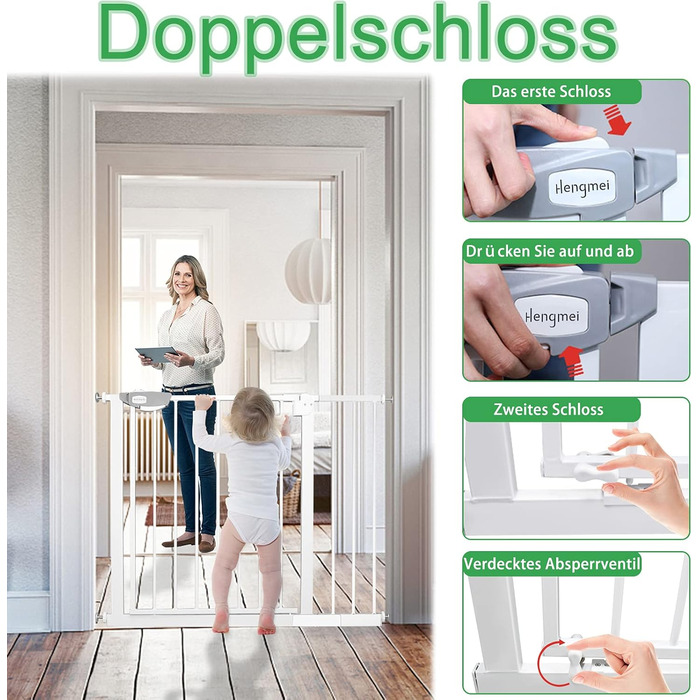 Захист для воріт/дверей від UISEBRT: сітка безпеки для дітей без свердління, 75-85 см, автоматичне закриття, метал, білий