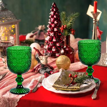 Набір келихів для вина, вінтажний стиль, 350мл, 6 шт, кришталеве скло з тисненням, придатні для миття в посудомийній машині, рожевий