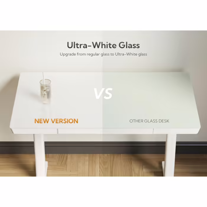 Claiks Adjustable Desk, Height Adjustable Electric Desk, Electric Desk with Glass Top, Standing Height Adjustable Desk, White 140 x 60 cm White