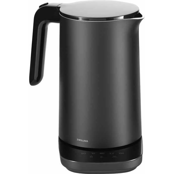 ZWILLING ENFINIGY Water Kettle Pro with Temperature Setting, Stainless Steel Scale Filter & Keep-Warm Function, 1850 Watts, 1.5 Liters, Black